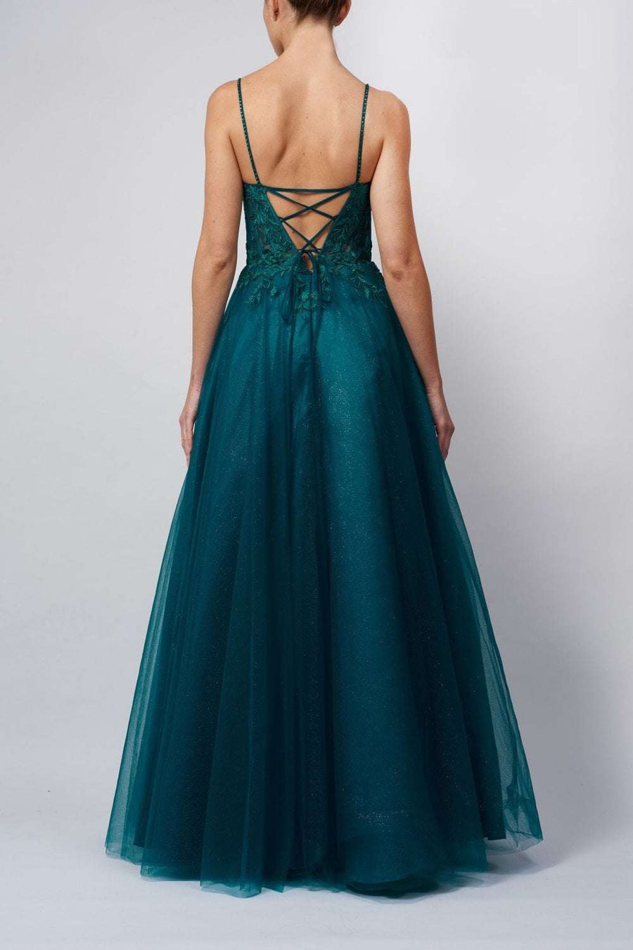 back view of a girl in a prom dress